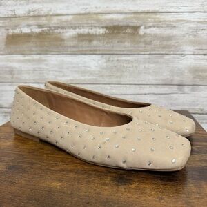 Vicenza Neutral Leather Studded Square Toe Flats Women’s Size 8 US